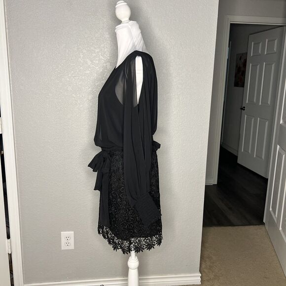 Rubber Ducky Size M Blouson Mini Dress Black Split Sleeve Lace Overlay Goth - Picture 3 of 8